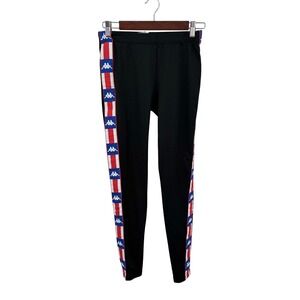 Kappa Women's S Track Pants Black Red White Blue Women Logo Side Stripe